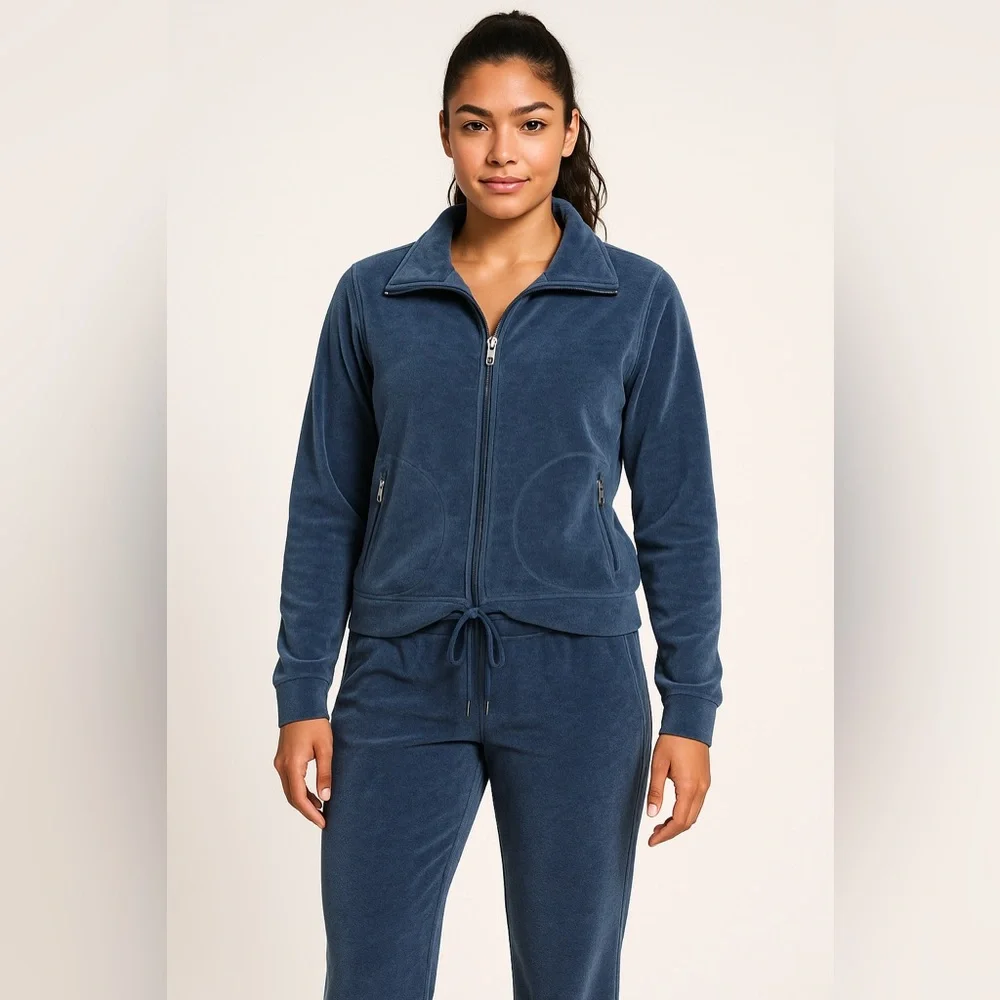 Tangerine Denim Blue VelourTracksuit Sz. L Jacket and S Pants NWT